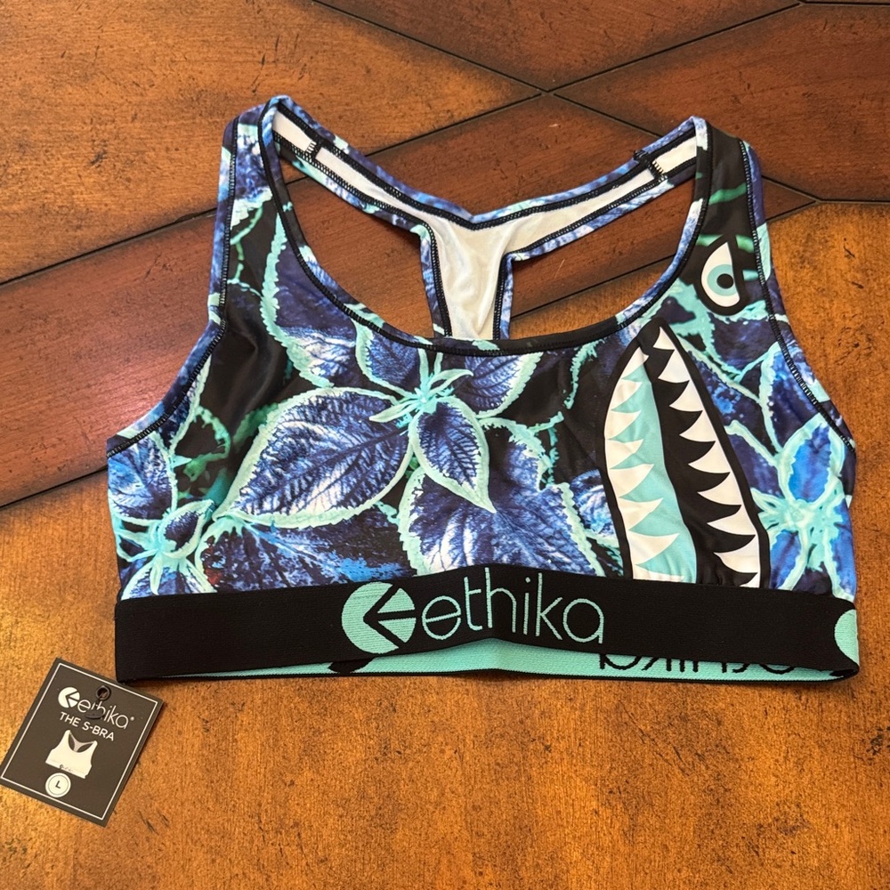 Ethika Blue and Black Patterned Sports Bra